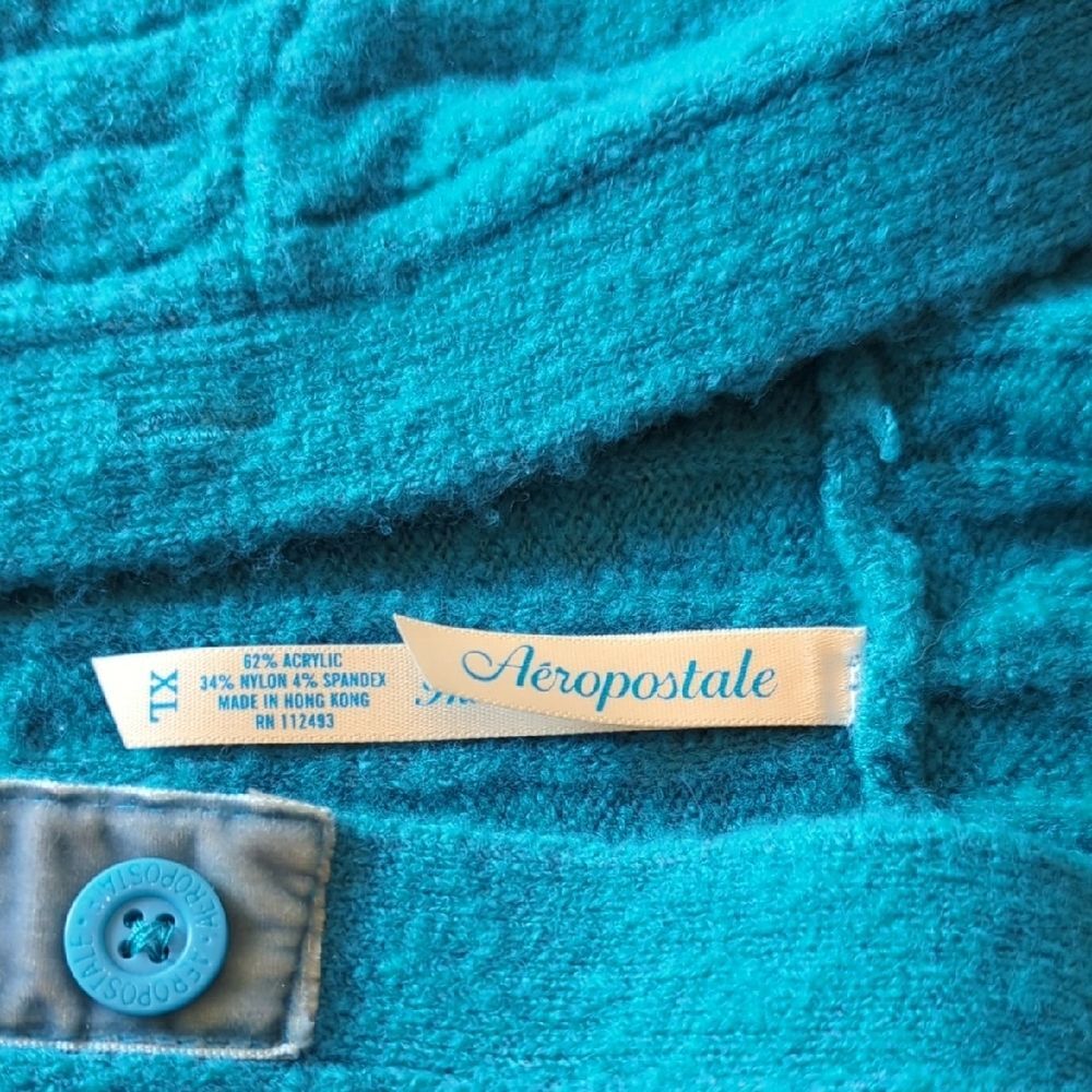 Y2K Vibrant Turquoise V-Neck Hooded Sweater - Picture 2 of 9